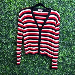 Rouge wool striped long sleeve cardigan sweater